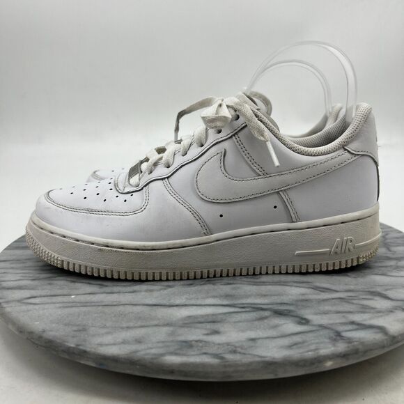 Nike Air Force 1 Sneakers Womens 7.5 White Leather Perforated Low Top Lace Up - Picture 4 of 12
